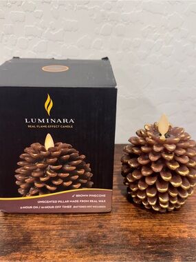 Luminara Pinecone Flameless Candles 4” Brown Gold Edges Wax Rustic Cabincore